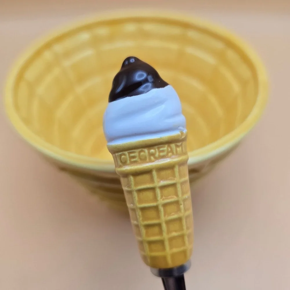Vintage 1986 FTD Waffle Cone Ice Cream Bowl and Spoon Set Made in Japan Yellow